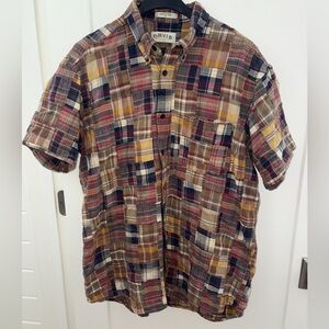 NWOT Orvis pieced madras plaid short sleeve shirt men's sz XL